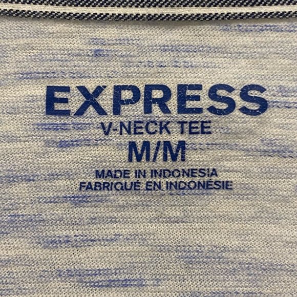 EXPRESS Men's White Gray Blue V Neck Casual Stretch Space Dyed T-Shirt MEDIUM - Picture 5 of 8